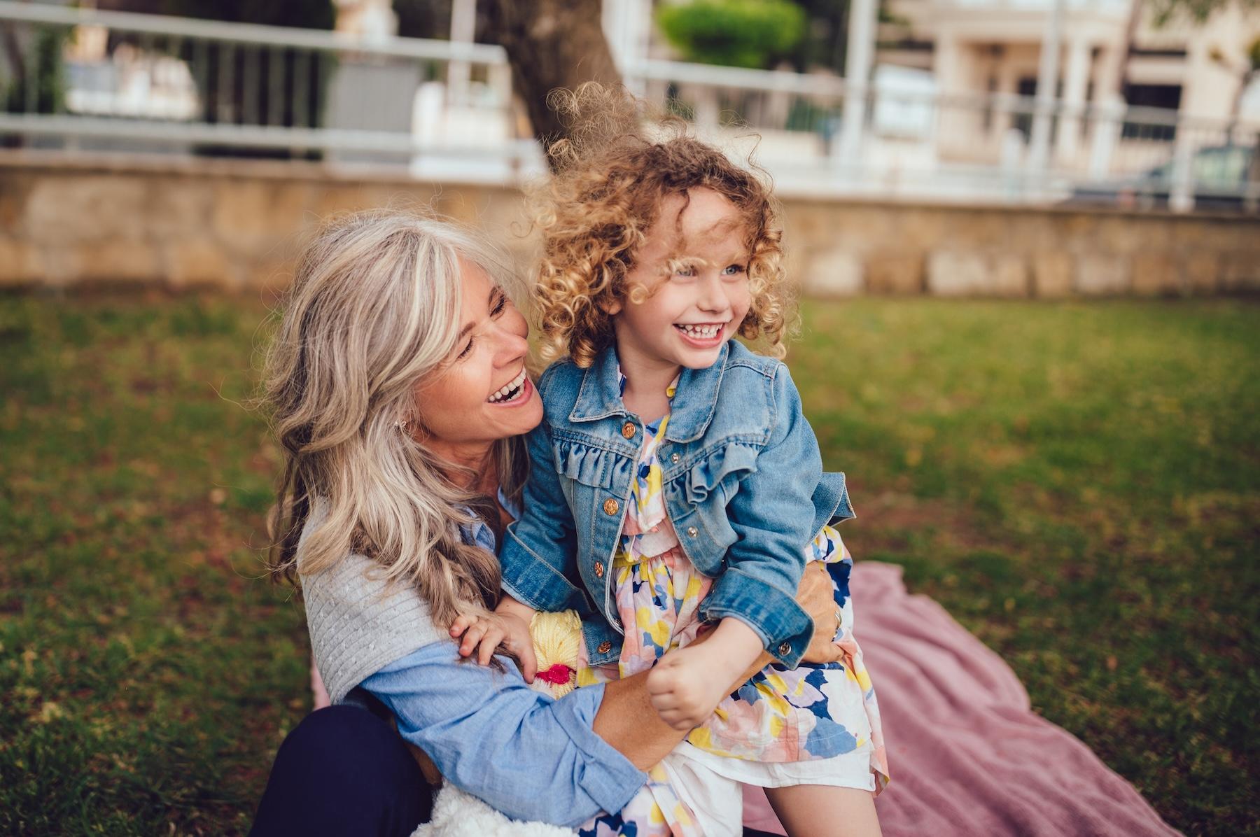 Woman with kid happily